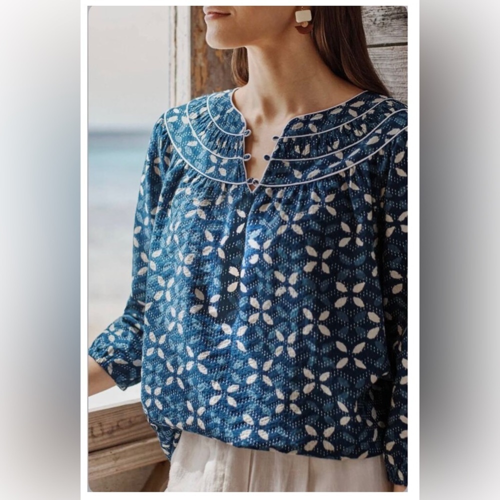 J. JILL PUREJILL Elements Gathered Top Dark Ink Blue Size Small Petite